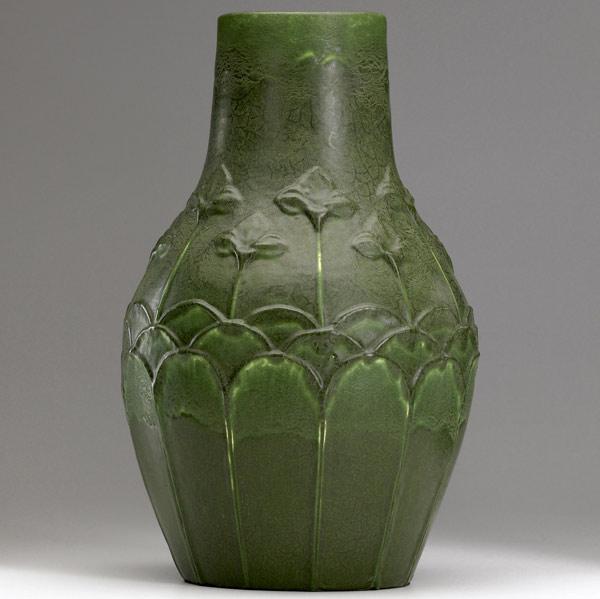 Appraisal: GRUEBY Fine and large vase embossed with blossoms and rows