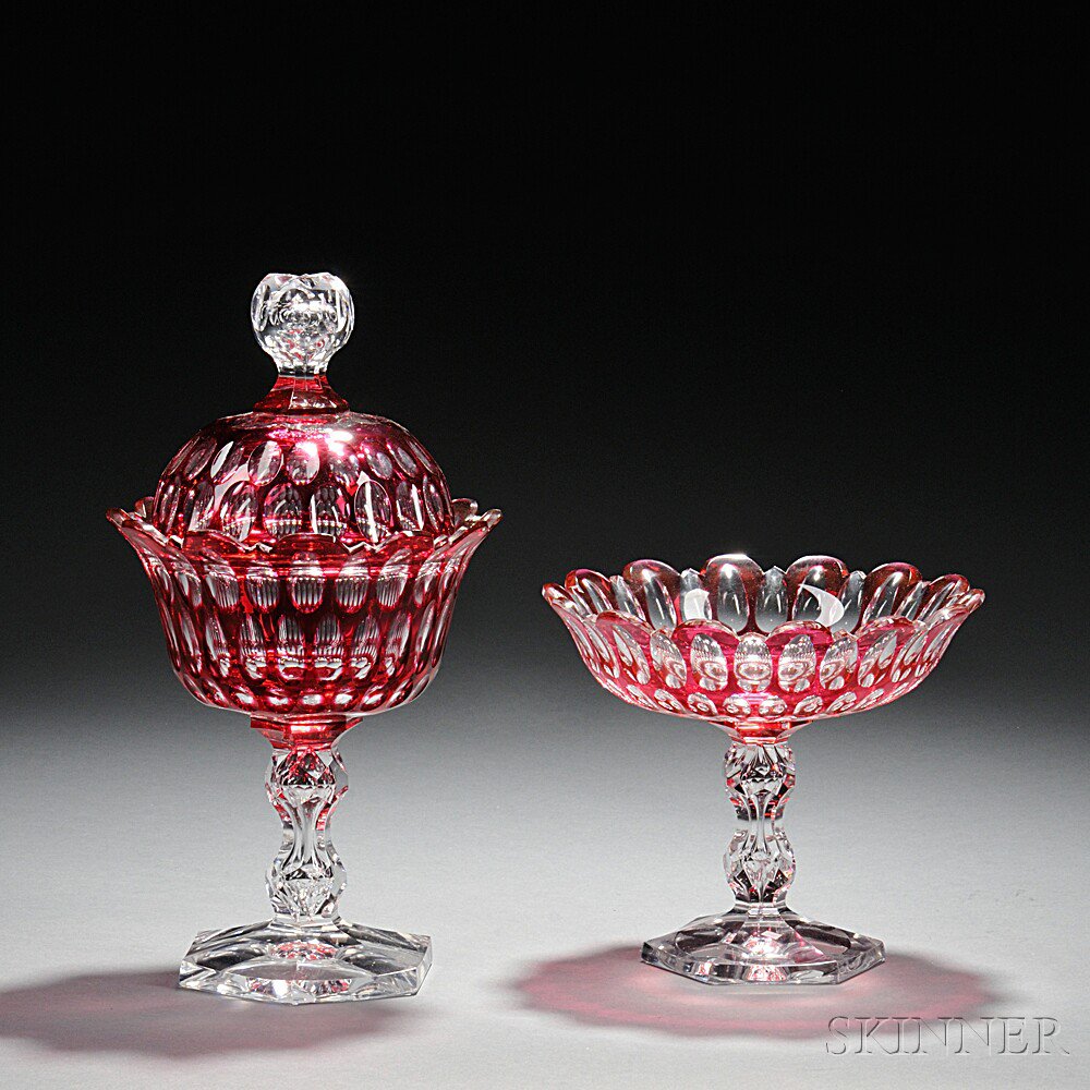 Appraisal: Ruby Cut-to-Clear Glass Covered Urn and Compote late th early