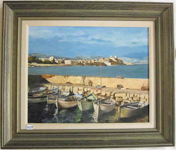 Appraisal: ANTIBES FRANCE OIL ON CANVAS BOARD a dock scene and