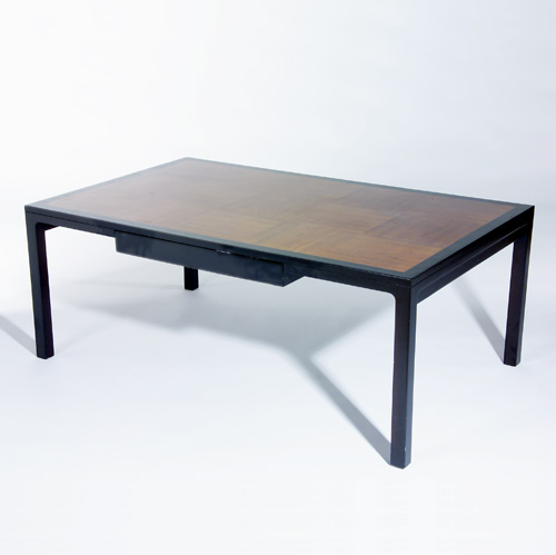 Appraisal: DUNBAR Table with inset parquetry top and single drawer on