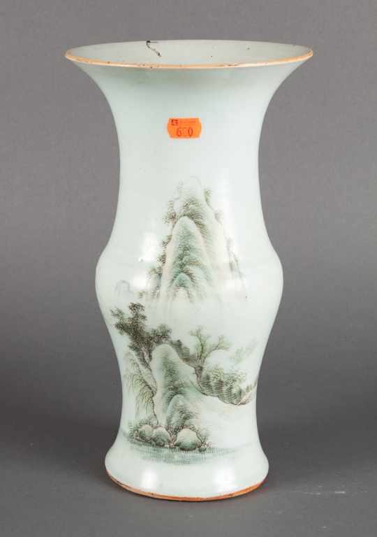 Appraisal: Chinese landscape decorated porcelain ku-form vase early th century in