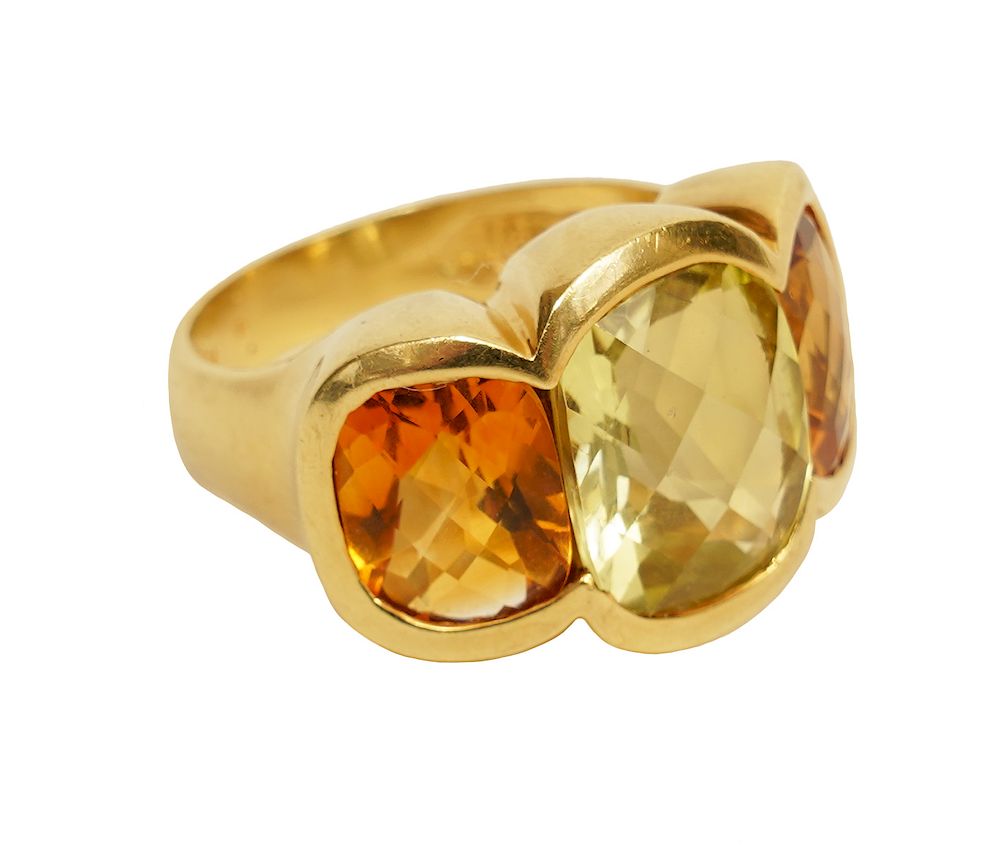 Appraisal: Kt YG Ring with Lemon Citrine Quartz Stones Kt yellow