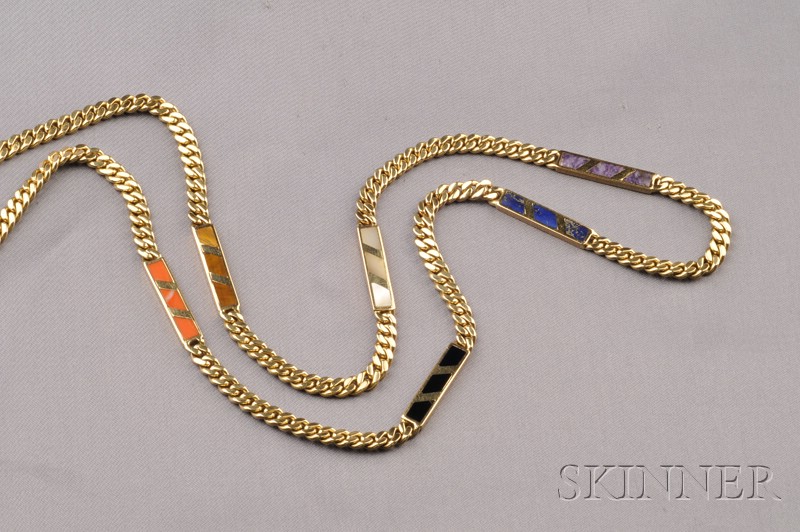 Appraisal: kt Gold and Hardstone Necklace Bulgari composed of flattened curb