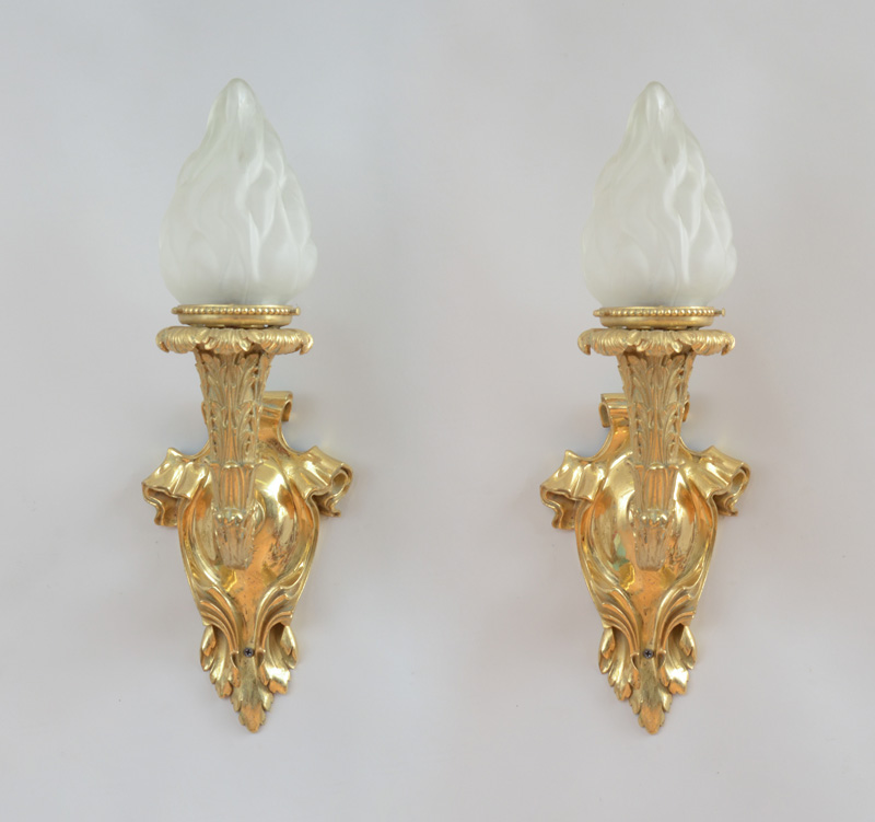 Appraisal: PAIR OF LOUIS XIV STYLE GILT-METAL SINGLE-LIGHT WALL SCONCES Each