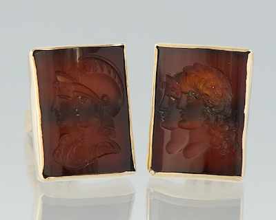 Appraisal: A Pair of Carnelian Intaglio and Gold Cufflinks k yellow