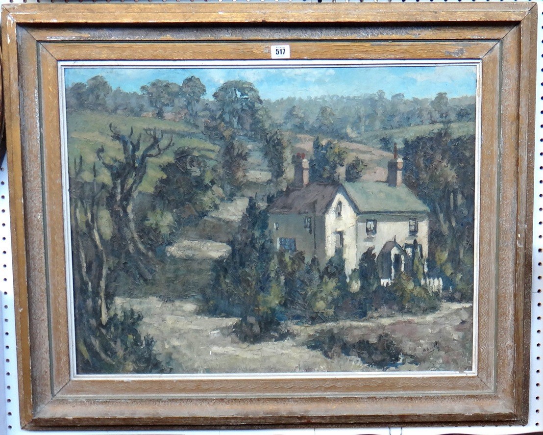 Appraisal: British School th century A cottage in the country oil