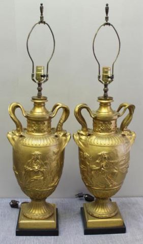 Appraisal: Large and Impressive Pair of Dore Bronze Urns Mounted as