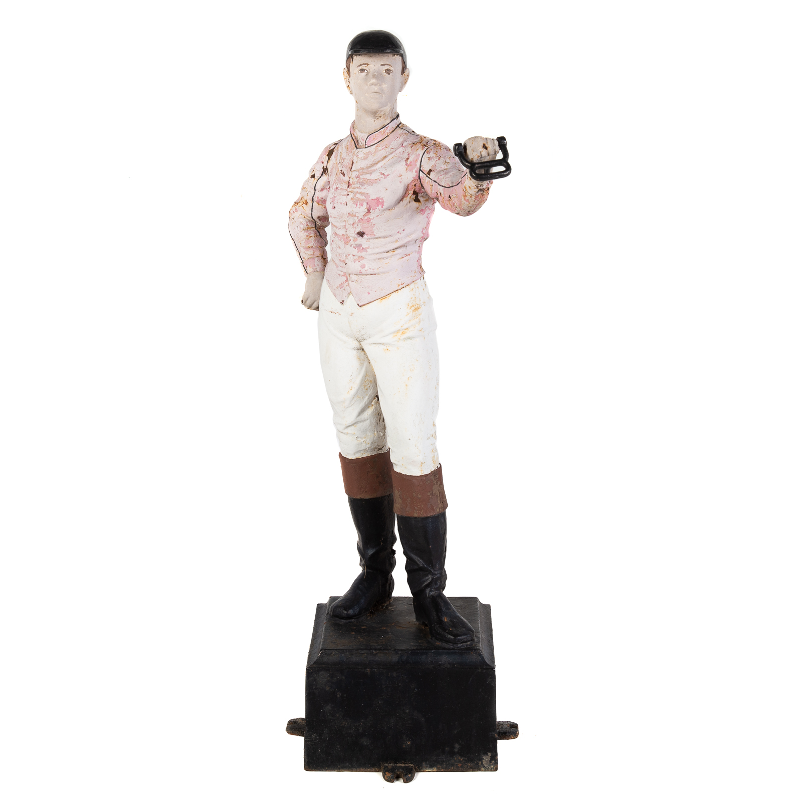 Appraisal: PAINTED CAST METAL LAWN JOCKEY Paint cast metal figure standing