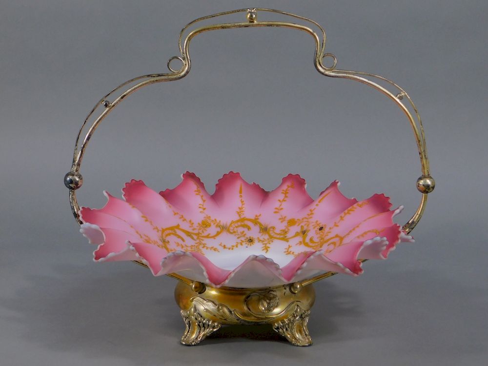 Appraisal: C Victorian Art Nouveau Peach Blow Brides Basket United States