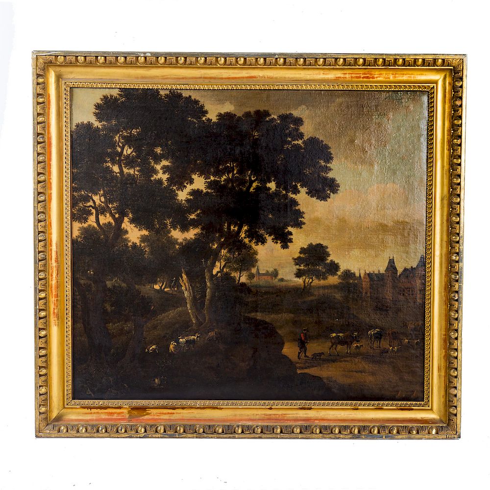 Appraisal: Flemish School th c Landscape with Herder oil Late th