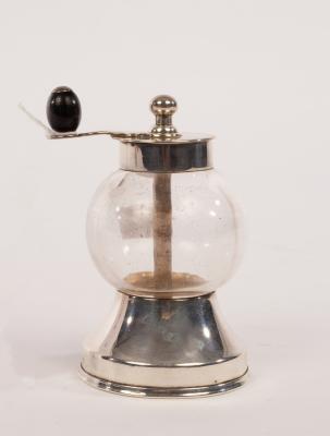 Appraisal: A spherical glass pepper mill with silver mounts John Thomas