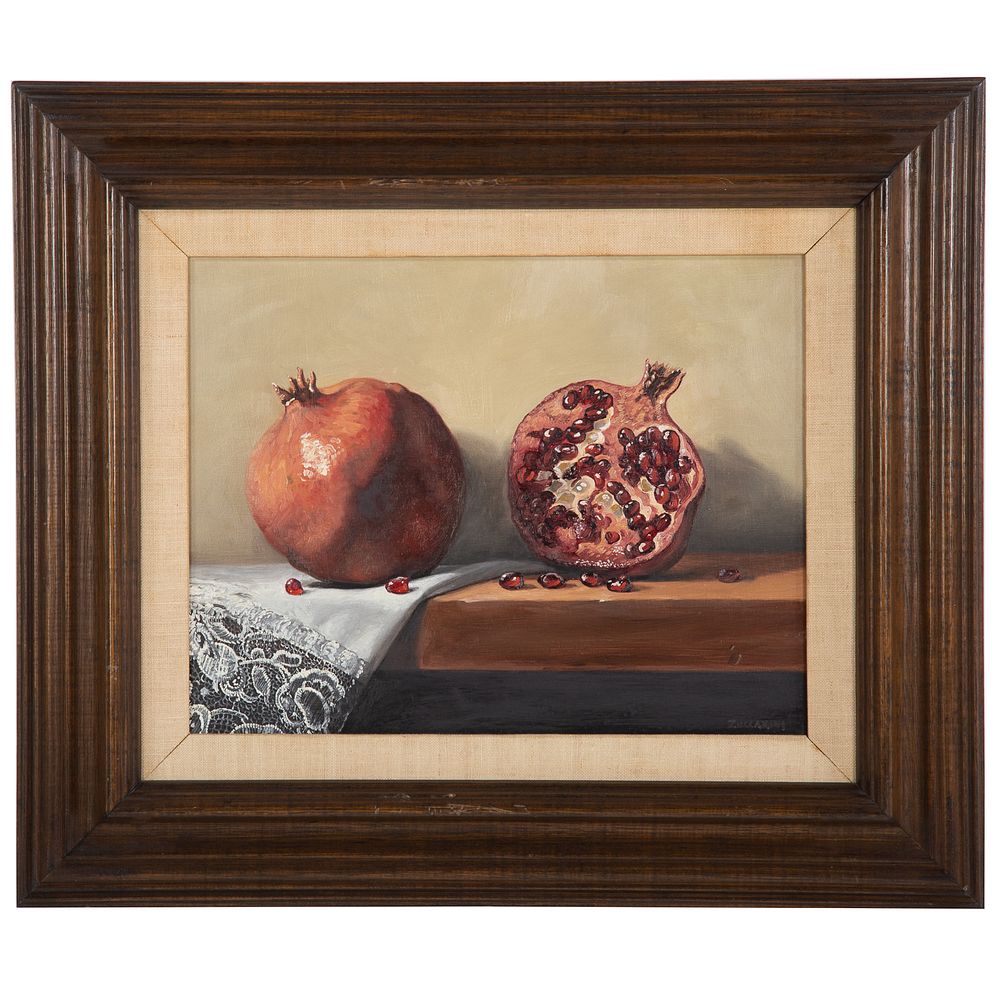 Appraisal: David Zuccarini Pomegranates oil American b Oil on panel signed