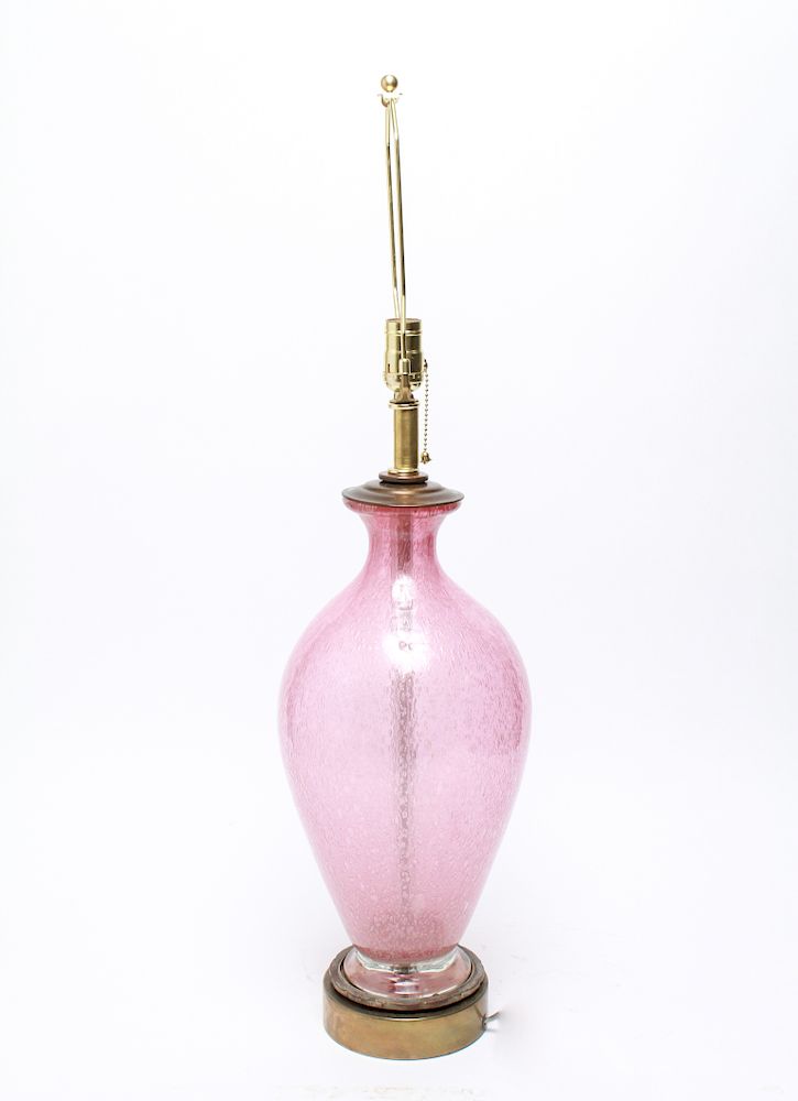 Appraisal: Italian Mid-Century Murano Pink Glass Lamp Mid-century Italian Murano urn