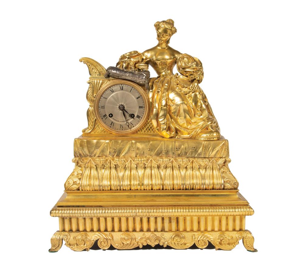 Appraisal: Louis Philippe Gilt Bronze Mantel Clock c lady on a