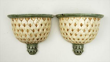 Appraisal: Pair of Polychrome Pineapple-Carved Wall Brackets x in