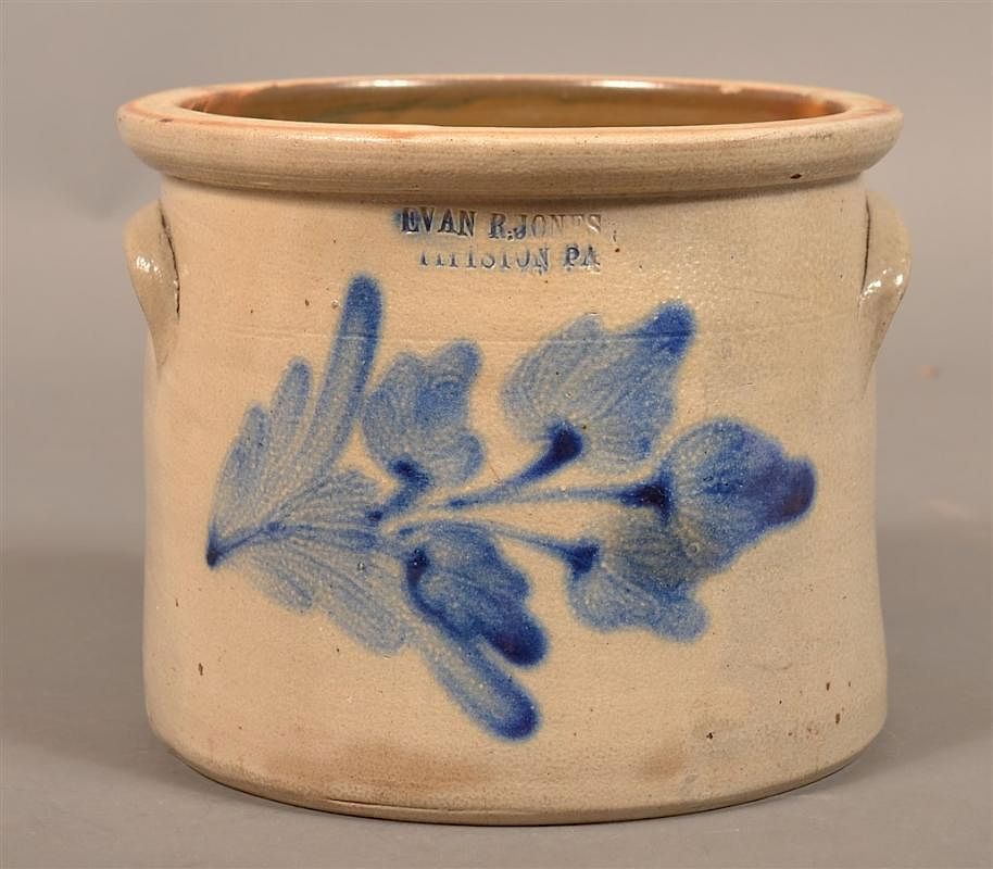 Appraisal: Evan R Jones Pitston PA Stoneware Crock Evan R Jones