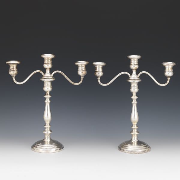 Appraisal: PAIR OF GORHAM STERLING CANDELABRA x Three arm weighted candelabra