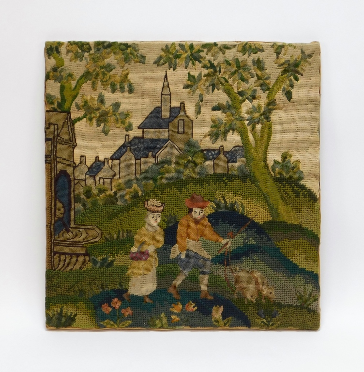 Appraisal: FRENCH PICTORIAL AUBUSSON CARPET TAPESTRY FRAGMENT France th CenturyDepicts a