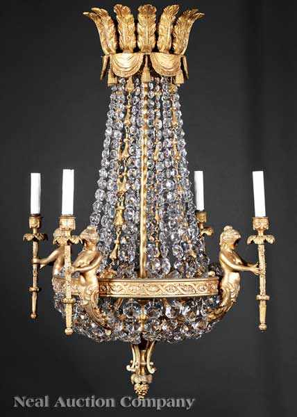 Appraisal: A Louis XVI-Style Gilt Bronze and Crystal Four-Light Chandelier the