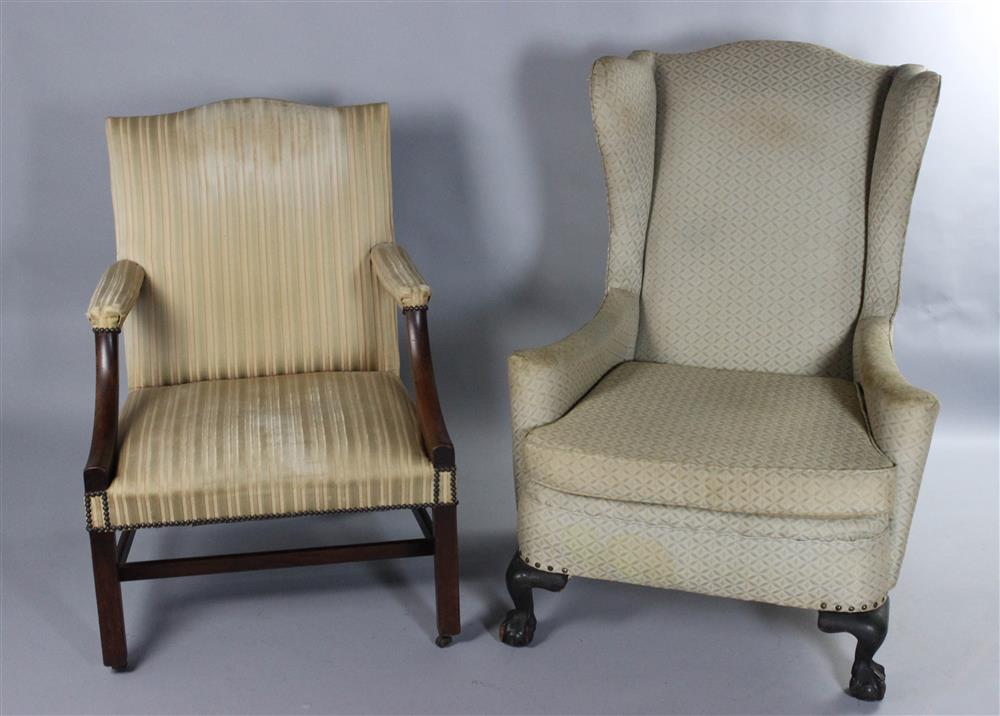 Appraisal: GEORGIAN MAHOGANY LOLLING CHAIR ALONG WITH A CHIPPENDALE STYLE WING