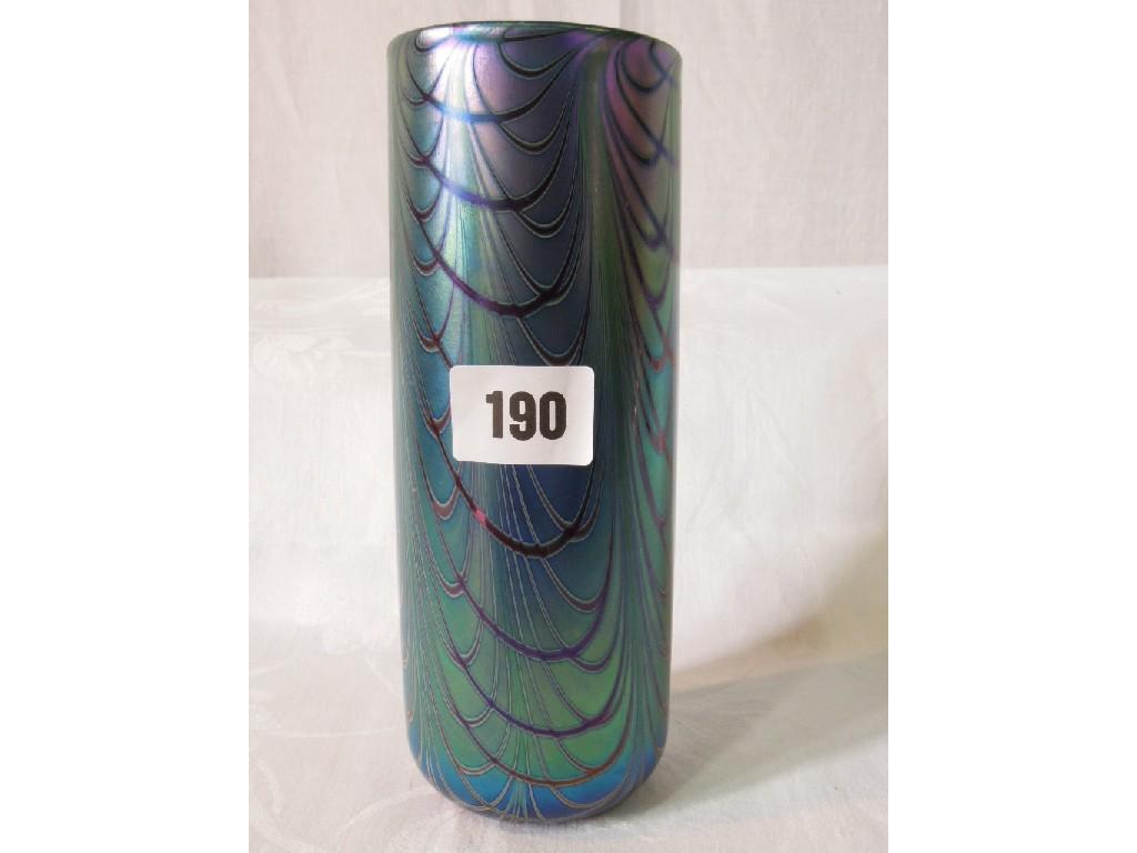 Appraisal: An Okra vase of cylindrical form with iridescent purple turquoise