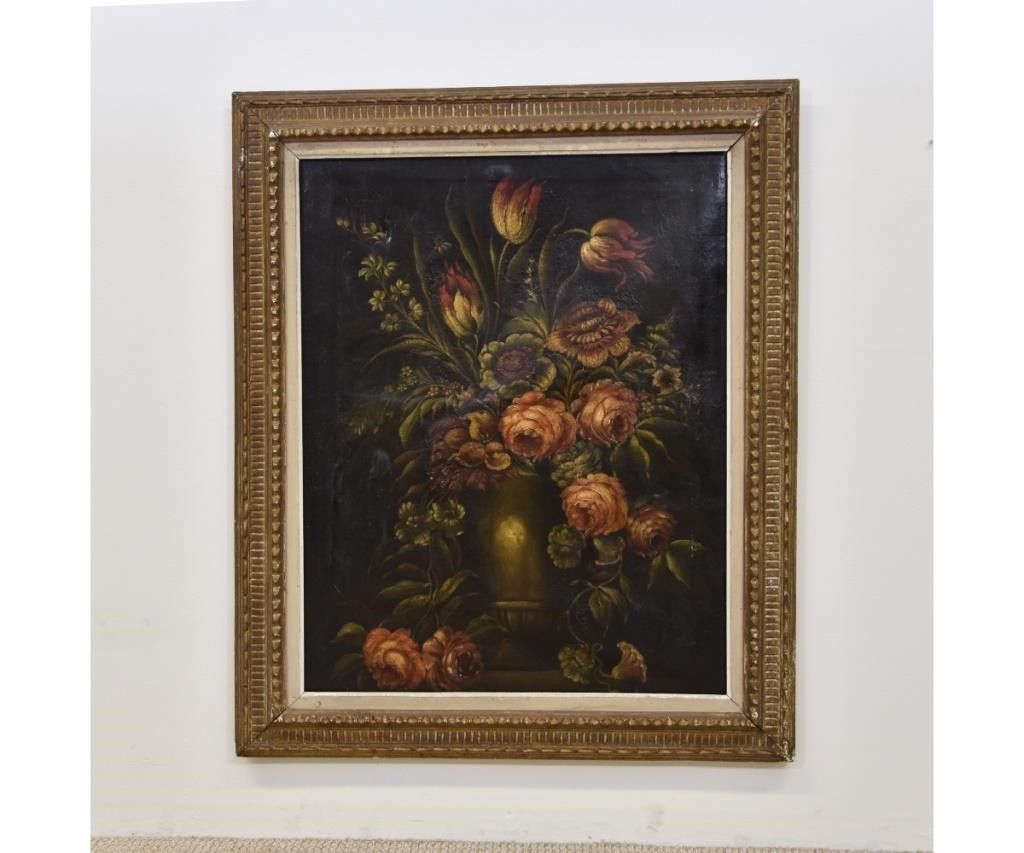 Appraisal: Continental oil on canvas still life of flowers probably th