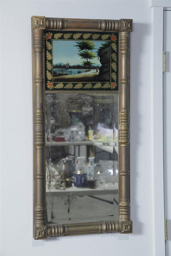 Appraisal: SHERATON MIRROR With verre eglomise panel depicting a quiet harbor