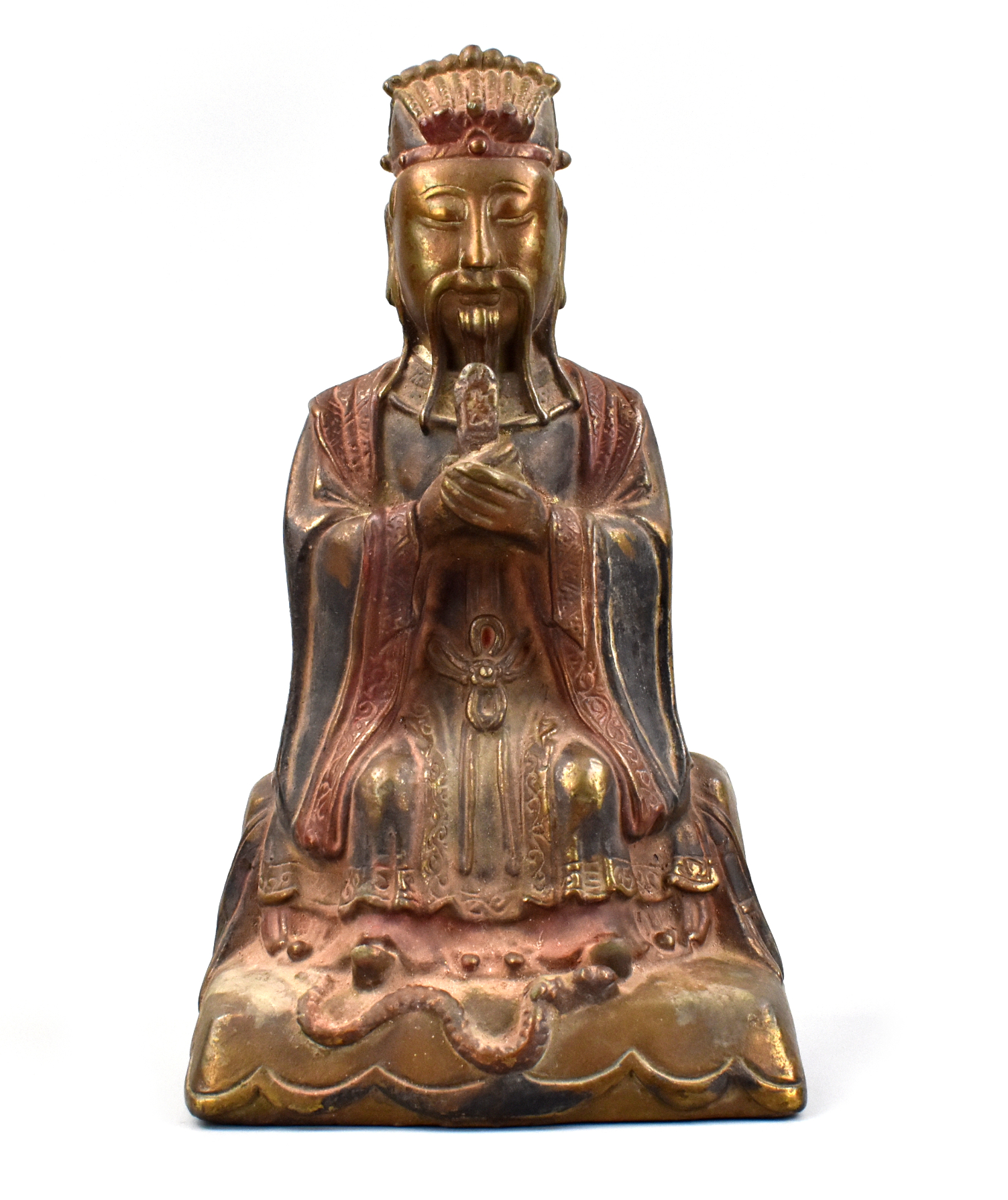 Appraisal: A seated Chinese Qing Dynasty bronze figure coated in lacquer