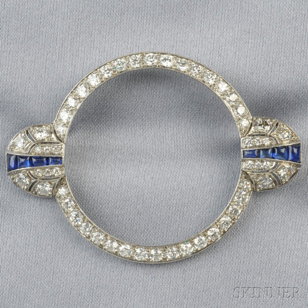 Appraisal: Art Deco Platinum Sapphire and Diamond Circle Brooch Tiffany Co