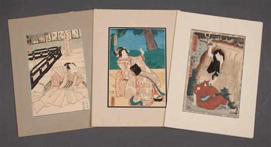 Appraisal: Three Japanese color woodcuts by Kuniyoshi Toyokuni I and Toyokuni