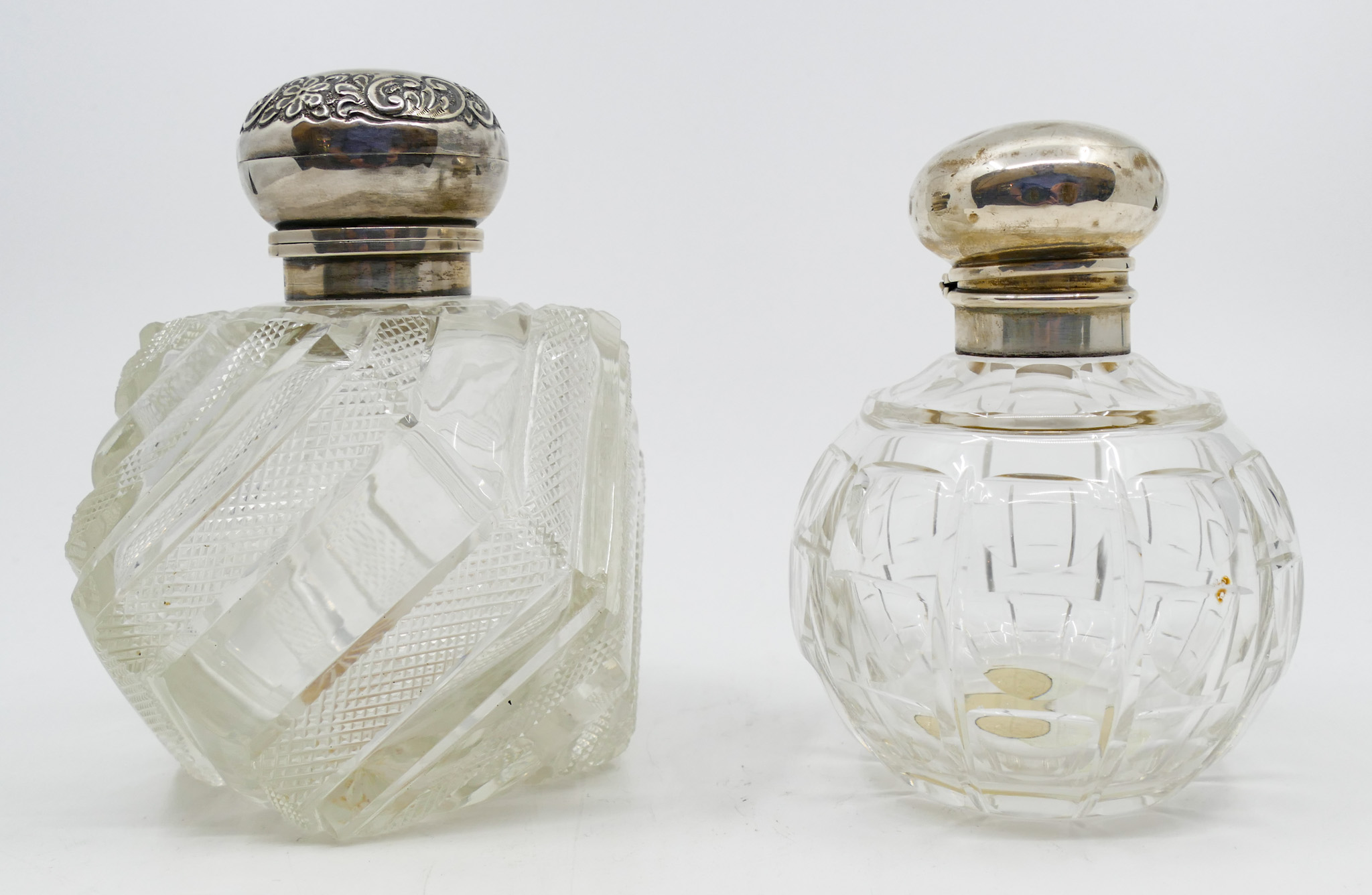 Appraisal: pc Antique English Cut Glass Sterling Lid Perfume Bottles ''