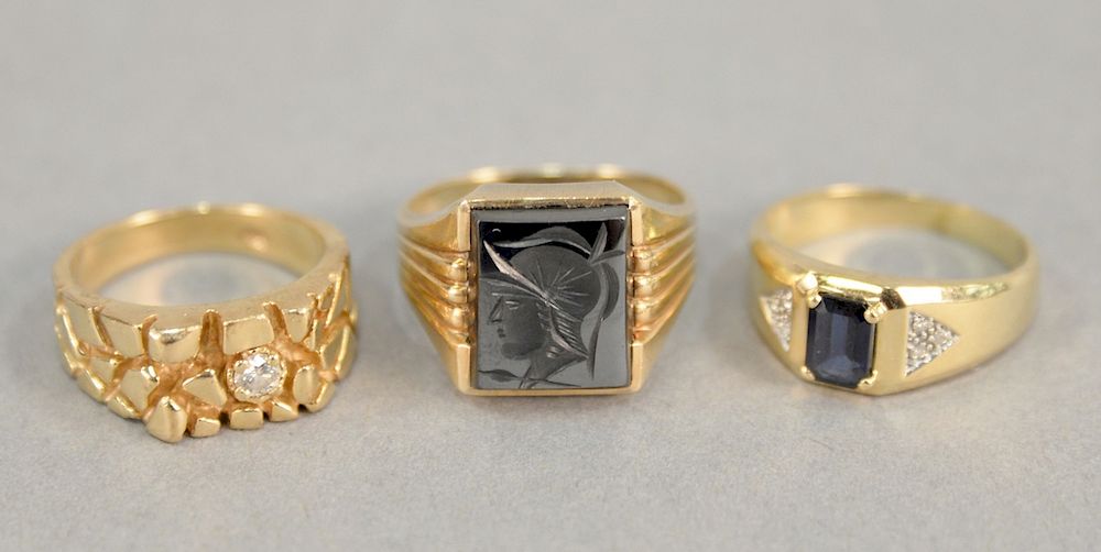 Appraisal: Three gold mens rings karat and karat Three gold mens