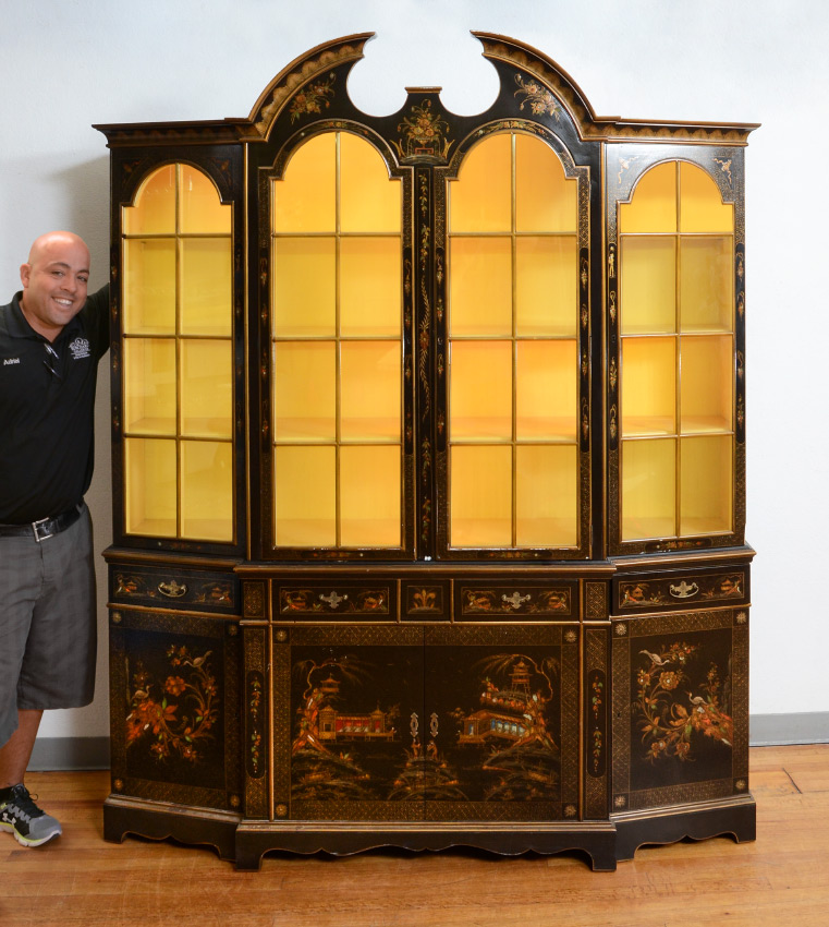 Appraisal: JOHN SCALIA FOR SCHMIEG KOTZIAN CHINOISERIE CHINA CABINET Profusely chinoiserie