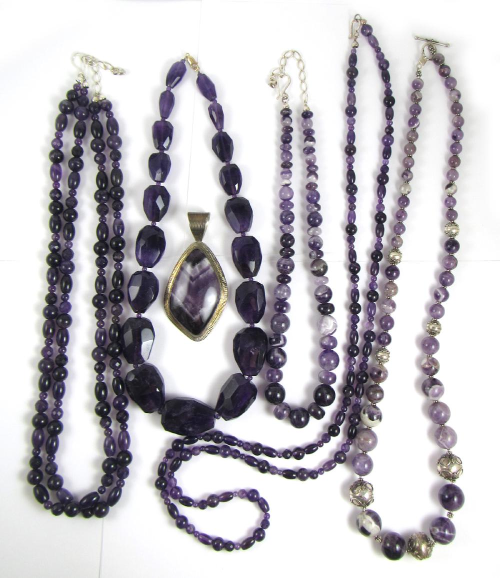 Appraisal: SIX ARTICLES OF AMETHYST JEWELRY including a Meran necklace with