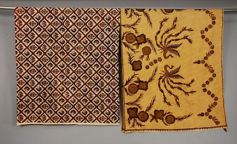 Appraisal: TWO BATIKS th C One allover lattice design one mustard