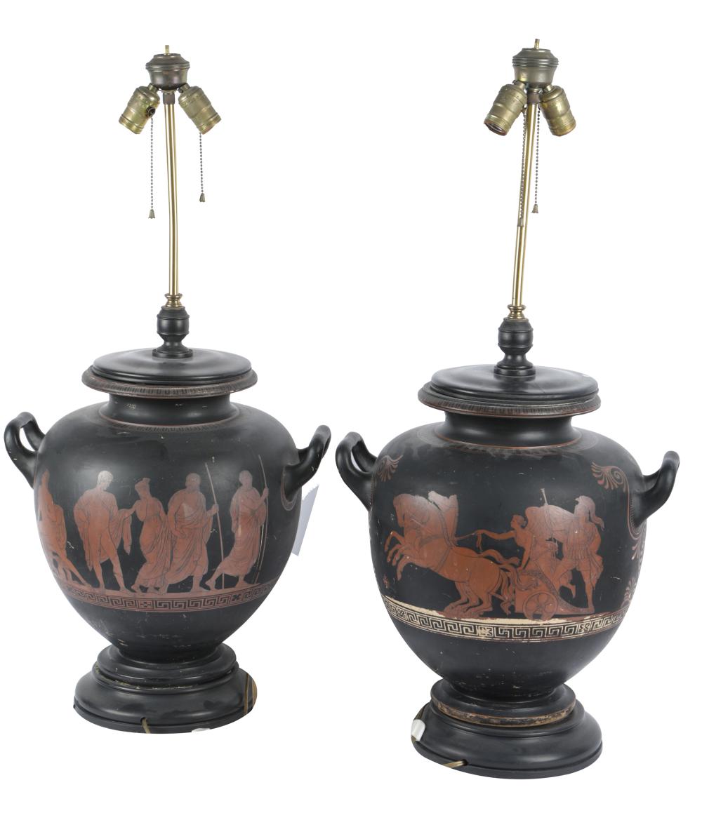 Appraisal: PAIR OF ANCIENT GREEK-STYLE CERAMIC VASES th century each with