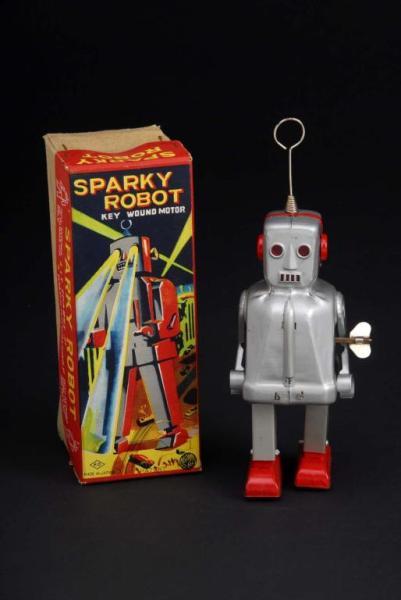 Appraisal: Sparky Robot Toy Description Japanese Made by Kayon Working When