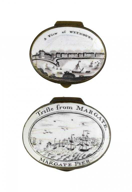 Appraisal: TWO GEORGE III ENAMEL PATCH BOXES SOUTH STAFFORDSHIRE the lids