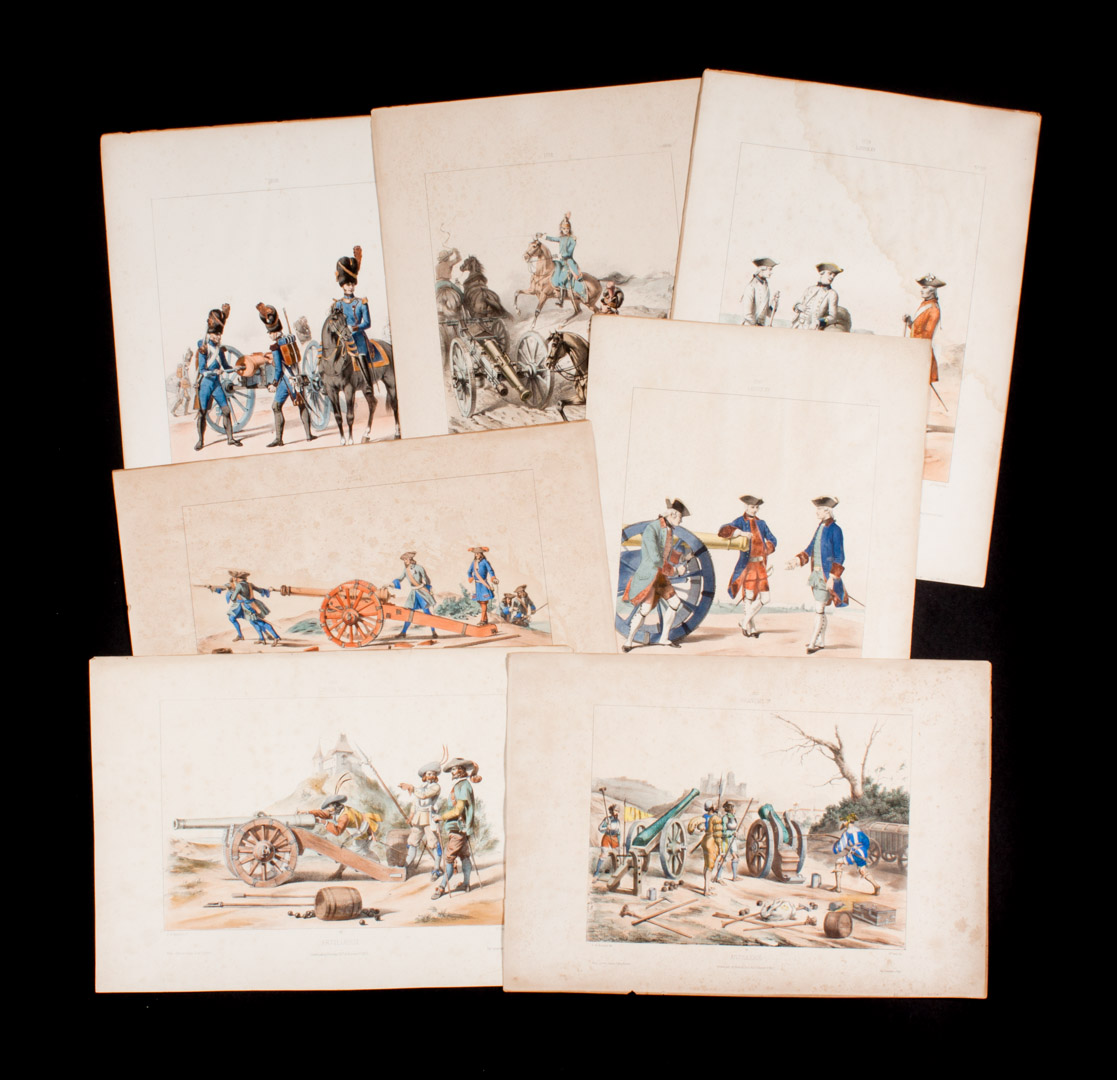 Appraisal: Set of seven French Artillery color lithographs mid- th century