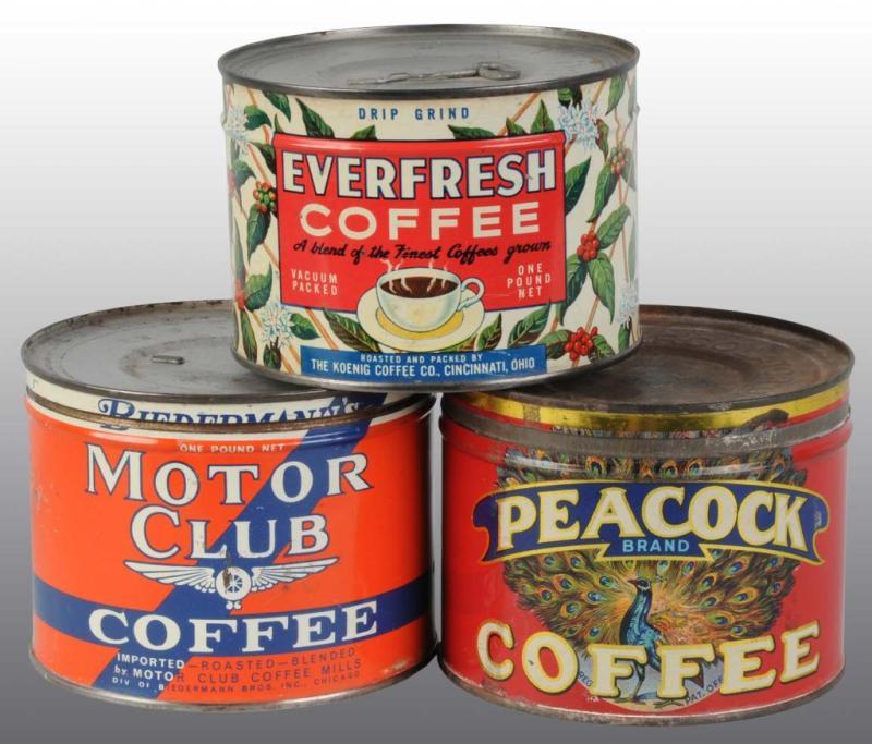 Appraisal: Lot of Keywind Coffee Tins Description Largest T Includes Peacock