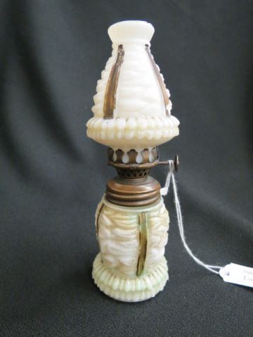 Appraisal: Miniature Oil Lamp linenfold glass matching shade