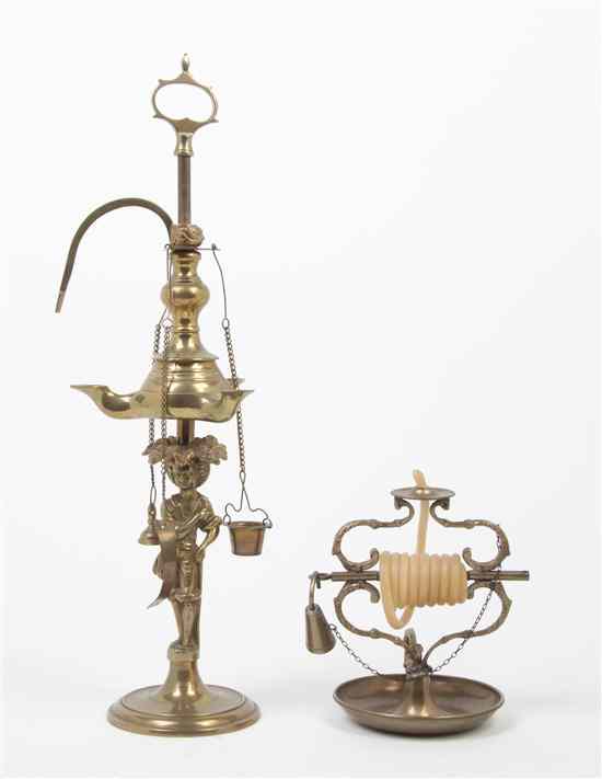 Appraisal: Two Victorian Brass Articles comprising a figural oil lamp and