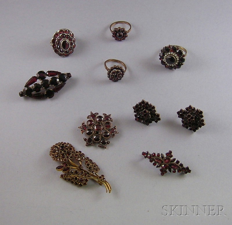 Appraisal: Group of Antique Garnet Jewelry including four brooches four rings