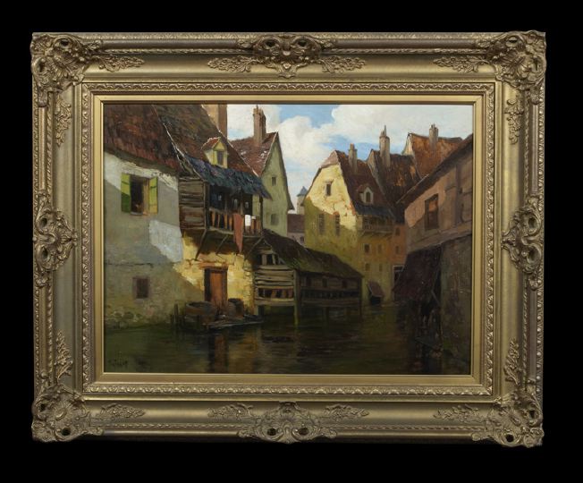 Appraisal: Theodor Feucht German b View of Village Houses Along a