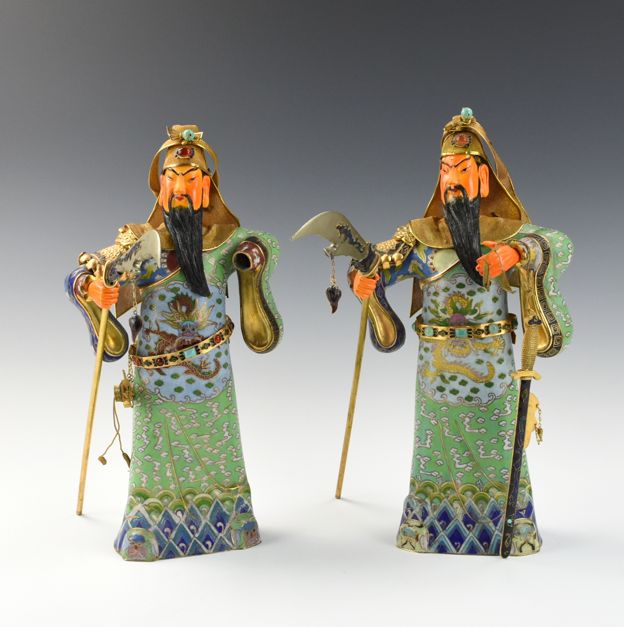 Appraisal: PAIR OF CHINESE CLOISONNE GUANGONG SILVER a pair of Guangong