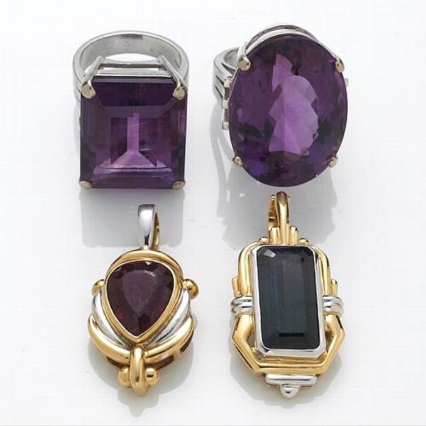 Appraisal: A collection of tourmaline amythest and k bicolor gold jewelry