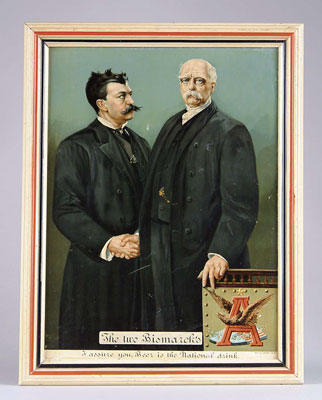 Appraisal: ANHEUSER-BUSCH CARDBOARD SIGN Illustration of Augustus Busch captioned The Two