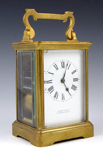 Appraisal: ALFRED TAYLOR BRITISH CARRIAGE CLOCK Turn of the century brass