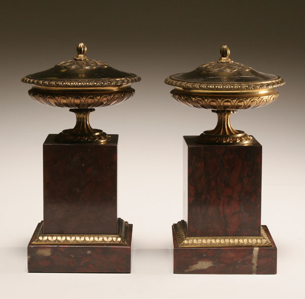 Appraisal: Pair Classical motif brass and marble garnitures egg and dart