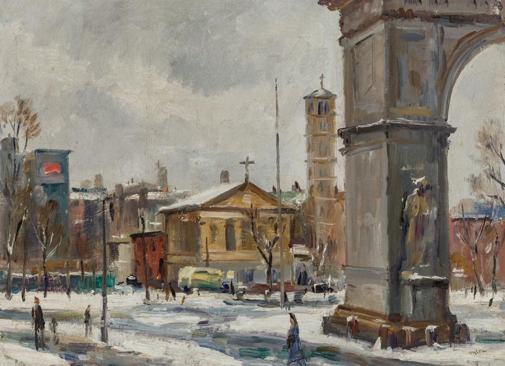 Appraisal: ALFRED S MIRA American - Washington Square oil on canvasboard